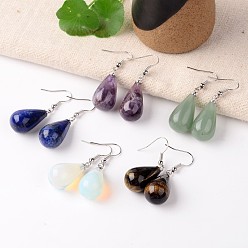 Mixed Stone Mixed Stone Teardrop Dangle Earrings, with Platinum Plated Brass Findings, 43mm, Pin: 0.7mm