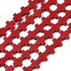 Темно-Красный Синтетические коралловые бусины ниток, окрашенные, крестик, темно-красный, 7.5~8.5x8~9x3~3.5 мм, отверстие : 1 мм, около 40 шт / нитка, 12.5 дюйм ~ 12.7 дюйм (31.8~32.3 см)