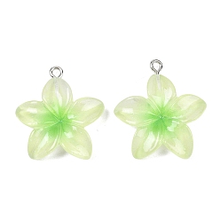 Лайм Прозрачные смоляные подвески, красный жасмин, с железными петлями и блестящей пудрой, желто-зеленые, 27.5x24.5x6 мм, отверстие : 2 мм
