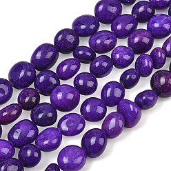 Indigo Dyed Natural White Jade Beads Strands, Nuggets, Tumbled Stone, Indigo, 9.5~13x9~12x9~15mm, Hole: 0.8mm, about 32pcs/strand, 15.35''(39cm)