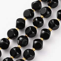 Black Onyx Natural Black Onyx Beads Strands, with Seed Beads, Six Sided Celestial Dice, Faceted, 8~8.5x8~8.5mm, Hole: 1mm, about 39pcs/strand, 15.75 inch(40cm)