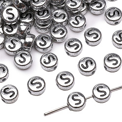 Letter S 50шт акриловые бусины, плоские круглые с буквы, Письмо с, 7x4 мм, отверстие : 1 мм