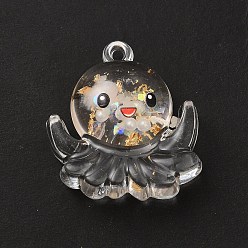 Seashell Color Luminous Transparent Resin Pendants, Octopus Charms, with Gold Foil, Seashell Color, 27x25x10mm, Hole: 1.8mm