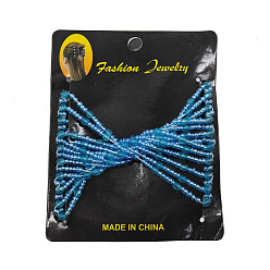 Light Sky Blue Steel Hair Bun Maker, Stretch Double Hair Comb, with Glass & Acrylic Beads, Light Sky Blue, 75x85mm