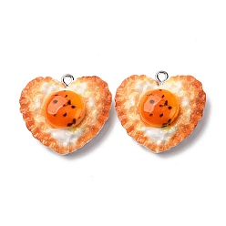 Оранжевый Непрозрачные подвески смолы, жареное яйцо в форме сердца, с платиновым тоном железная петля, оранжевые, 25x26.5x10.5 мм, отверстие : 2 мм