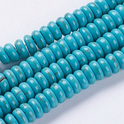 Turquoise Synthetic Turquoise Beads Strands, Rondelle, Dyed & Heated, Turquoise, 6x3mm, Hole: 1mm, about 141pcs/strand, 14.84 inch(37.7cm)