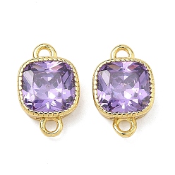 Средний Фиолетовый Латунные подвески-коннекторы с квадратными фианитами, инкрустированные кубическим цирконием, золотые, стойки покрытие, без кадмия и без свинца, долговечный, средне фиолетовый, 12x8x4 мм, отверстие : 1.2 мм