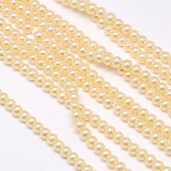 Lemon Chiffon Eco-Friendly Dyed Glass Pearl Round Beads Strands, Grade A, Cotton Cord Threaded, Lemon Chiffon, 3~3.5mm, Hole: 0.7~1.1mm, about 135pcs/strand, 15 inch