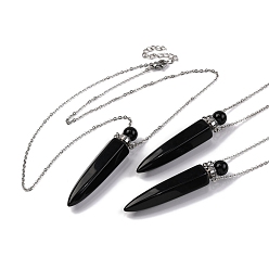 Обсидиан Ожерелья с подвесками в форме пули из натурального обсидиана, 304 & 201 ожерелья из нержавеющей стали с цепочкой для женщин, цвет нержавеющей стали, 18.70 дюйм (47.5 см)