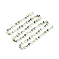 Lime Handmade Glass Pearl Beaded Chain, with Gold Plated Iron Eye Pin, Unwelded, Lime, 14x8mm, about 3.28 Feet(1m)/pc
