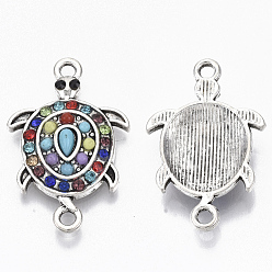 Antique Silver Alloy Links, with Colorful Resin and Rhinestone, Sea Turtle, Antique Silver, 25.5x16.5x4mm, Hole: 1.8mm
