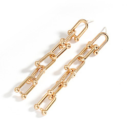 01 Earring #7683 Minimalist U-shaped horseshoe buckle jewelry set with chain earrings.