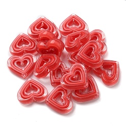 Red Acrylic Beads, Bead in Bead, Heart, Red, 19.5x23x6mm, Hole: 3mm, about 280pcs/500g