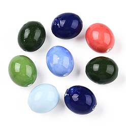 (52) Непрозрачная лаванда Фарфоровые бусины ручной работы, яркие глазированный фарфор, овальные, разноцветные, 33x27 мм, отверстие : 4 мм.