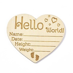 Heart Wooden Hello World Baby Photo Props, Birth Announcement Plaques, Wooden Growth Milestone Signs, Heart, 8.5x9.9x0.3cm