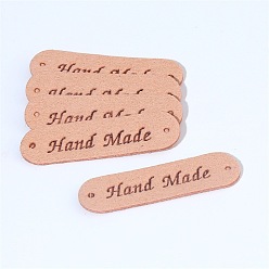 Dark Salmon Imitation Leather Label Tags, with Holes & Word Hand Made, for DIY Jeans, Bags, Shoes, Hat Accessories, Rounded Rectangle, Dark Salmon, 12x45mm