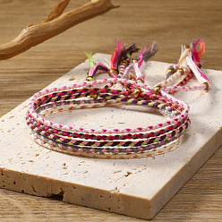Pearl Pink 5Pcs 5 Colors Cotton Woven Braided Cord Bracelets Set, Adjustable Bohemian Ethnic Tribal Stackable Bracelets for Women, Pearl Pink, Inner Diameter: 2-1/8~2-3/4 inch(5.3~7cm), 1Pc/color