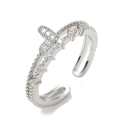 Platino Anillos abiertos de latón con diamantes de imitación, corazón, Platino, 7.5 mm, tamaño de EE. UU. 7 1/4 (17.5 mm)