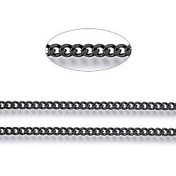 Electrophoresis Black 304 Stainless Steel Twisted Chains Curb Chains, Unwelded, with Spool, Faceted, Electrophoresis Black, 3x2x0.6mm, about 32.8 Feet(10m)/roll
