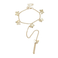 Golden Iron Butterfly Ring Bracelet, Charm Bracelet with Curb Chains Finger Ring, Golden, 7-3/8 inch(18.7cm), Inner Diameter: 26mm