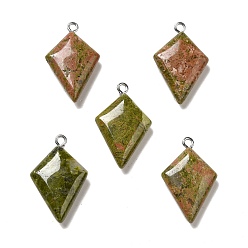 Unakite Natural Unakite Pendants, Kite Charms, with Stainless Steel Color Tone Stainless Steel Loops, 28x18x6~7mm, Hole: 2mm