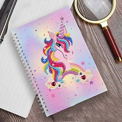 Pearl Pink Unicorn Pattern DIY Diamond Painting Notebook Kits, Including Resin Rhinestones Bag, Diamond Sticky Pen, Tray Plate and Glue Clay, Pearl Pink, 210x140mm