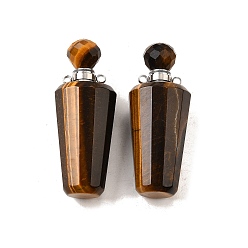 Тигровый глаз Натуральные подвески для флаконов с тигровым глазом, с 304 фурнитурой из нержавеющей стали, граненые, амулеты бутылка, цвет нержавеющей стали, 45~46x18 мм, отверстие : 1.9 мм