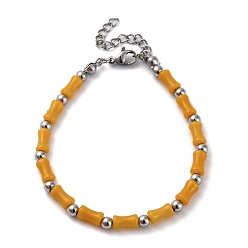 Седло Коричневый 304 браслеты из нержавеющей стали с бусинами для женщин, колонка, со стеклянными и стальными бусинами, седло коричневый, 7-1/8 дюйм (18.1 см)