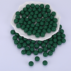 Темно-Зеленый Круглые силиконовые фокусные бусины, жевательные бусины для чайников, DIY уход за ожерельем, темно-зеленый, 15 мм, отверстие : 2 мм