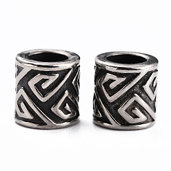 Antique Silver 304 Stainless Steel Beads, European Style Beads, Large Hole Beads, Column, Antique Silver, 10x9.5mm, Hole: 6mm