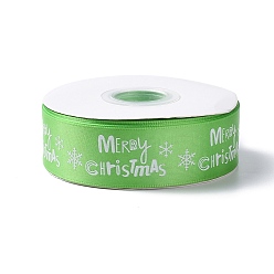 Light Green 25 Yards Christmas Theme Printed Polyester Ribbon, for DIY Jewelry Making, Flat, Light Green, 1- inch(25.5mm)