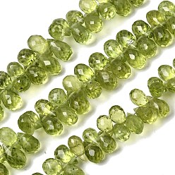 Перидот Натуральные бусины, слеза, граненые, Топ пробуренной, 7.5x7.5x3~4 мм, отверстие : 0.5 мм, около 51~52 шт / нитка, 12.01'' (30.5 см)