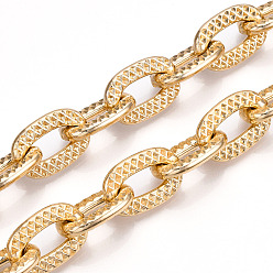 Light Gold Aluminum Textured Cable Chain, Oval Link Chains, Unwelded, Light Gold, 22.5x15.5x4mm