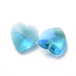 Аквамарин Стеклянные украшения из горного хрусталя, граненые, сердце, аквамарин, 14x14x7 мм, отверстие : 1.2 мм
