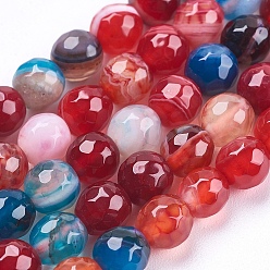 Mixed Color Natural Striped Agate/Banded Agate Beads Strands, Round, Faceted, Dyed, Mixed Color, 6mm, Hole: 1mm, about 62pcs/strand, 14.5 inch(37cm)