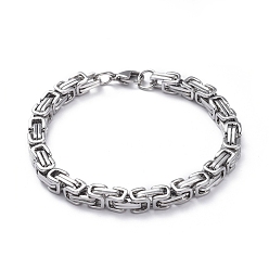 Stainless Steel Color Unisex 201 Stainless Steel Byzantine Chain Bracelets, with Lobster Claw Clasps, Stainless Steel Color, 8-1/4 inch(21cm), 6mm