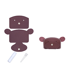 Dark Red DIY Bear-shaped Wallet Making Kit, Including Cowhide Leather Bag Accessories, Iron Needles & Waxed Cord, Dark Red, 8x12cm