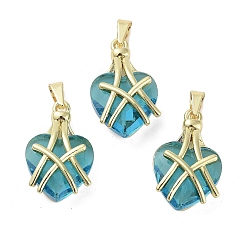 Светло-Синий Настоящие 18 кулоны из латуни, сердце прелести, без свинца и без кадмия, долговечный, голубой, 22x14x8 мм, отверстие : 3x4 мм