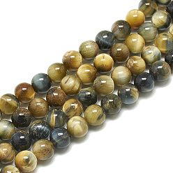 Goldenrod Natural Tiger Eye Beads Strands,  Dyed, Round, Goldenrod, 6mm, Hole: 1mm, about 62~63pcs/strand, 14.7~14.9 inch