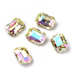 Luminous Green Glass Rhinestone Cabochons, Flat Back & Back Plated, Rectangle, Luminous Green, 14x10x5.4mm