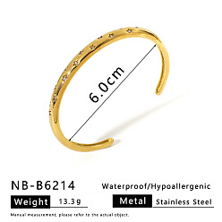 Золотой 304 Браслеты-манжеты из нержавеющей стали с микропаве из прозрачных кубических цирконий для женщин, звезда, золотые, внутренний диаметр: 2.36 дюйм (6 см)