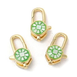 Бледно-Зеленый Латунные эмалированные застежки-лобстеры, с оболочкой, долговечный, без свинца и без кадмия, реальный 18 k позолоченный, круглые, бледно-зеленый, 18x10x6.5 мм, отверстие : 1.5 мм