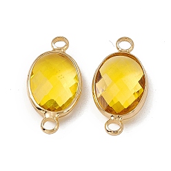 Light Topaz Transparent K9 Glass Connector Charms, with Light Gold Plated Brass Findings, Faceted, Oval Links, Light Topaz, 21.5x10.5x5.5mm, Hole: 2mm