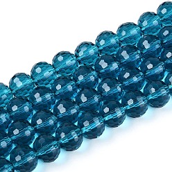 Стально-синий Прозрачные стеклянные бусины, граненый (96 граней), круглые, стальной синий, 12 мм, отверстие : 2 мм, около 50 шт / нитка, 22.4 дюйм