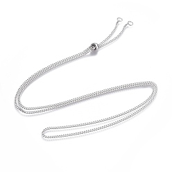 Stainless Steel Color Adjustable 201 Stainless Steel Slider Necklaces, with Curb Chains and Slider Stopper Beads, Stainless Steel Color, 29.9 inch(76cm)