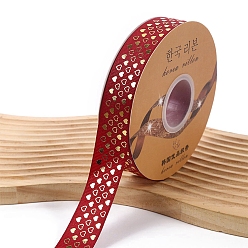 Dark Red 48 Yards Gold Stamping Polyester Heart Print Grosgrain Ribbons, Garment Accessories, Dark Red, 1 inch(25mm)