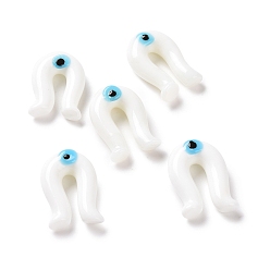 White Handmade Evil Eye Lampwork Beads, Half Drilled, Arch, White, 27x18x9.5mm, Hole: 1.5mm