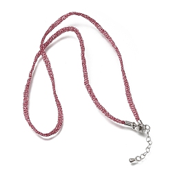 Pale Violet Red 3.5MM Polyester Metallic Cord Braided Cord Necklace Making, with Brass Findings and 202 Stainless Steel Lobster Claw Clasps, Long-Lasting Plated, Rack Plating, Stainless Steel Color, Pale Violet Red, 16.14 inch(41cm)~18.11 inch(46cm)