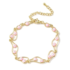 Бледно-Розовый Латунные эмалевые плоские круглые звенья-цепочки с защитой от сглаза для женщин, стойки покрытие, долговечный, без кадмия и без свинца, реальный 18 k позолоченный, розовый жемчуг, 6-1/2 дюйм (16.5 см)