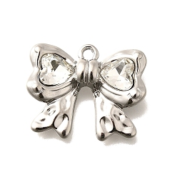 Кристалл 304 подвески из нержавеющей стали, со стразами, цвет нержавеющей стали, бантом, кристалл, 18x22x5 мм, отверстие : 1.8 мм